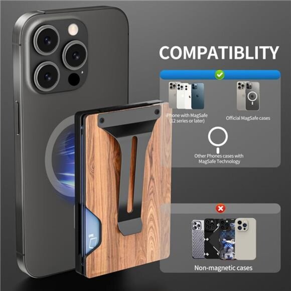 Magnetic Phone Wallet Compatible with Apple MagSafe - Metal Card Holder - Picture 6 of 7